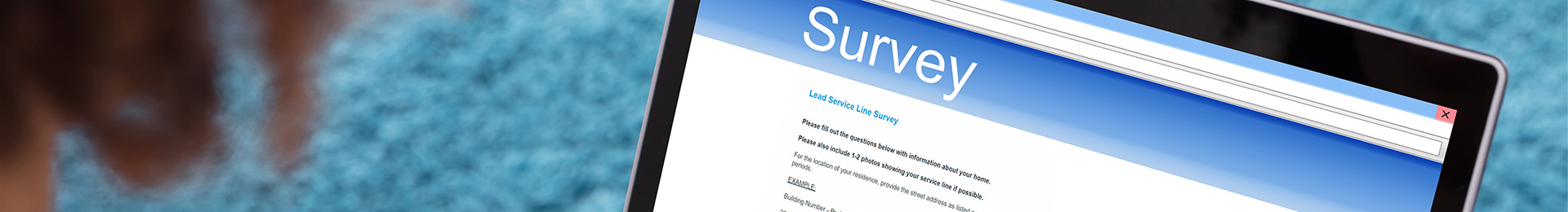 A woman completing LSL Survey on a laptop.